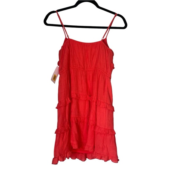 City Vibes Coral Tiered Ruffle Dress Size Small NWT - Picture 2 of 10